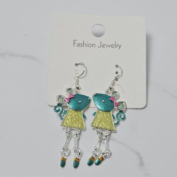 Cute Little Hawaiian Dancing Mouse Dangle Earrings Hook - Picture 1 of 4